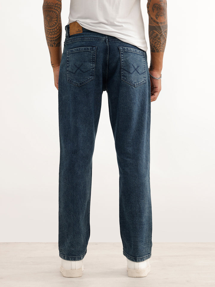 Relaxed Fit Faded Denim Jeans | Blue