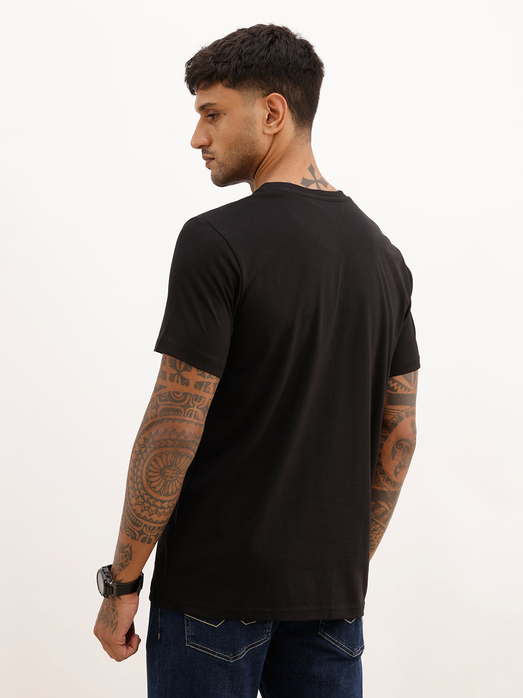 Slim Fit Embroidered Patch Detail T-Shirt | Black