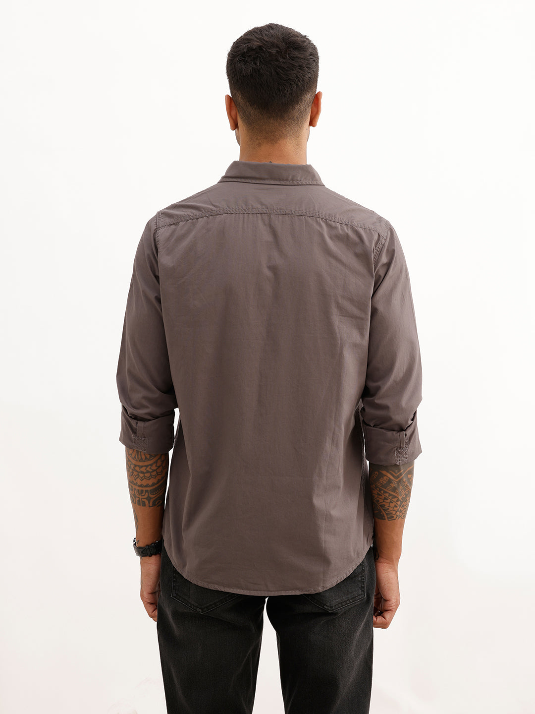 Solid Regular Fit Full Sleeve Shirt | Dark Grey
