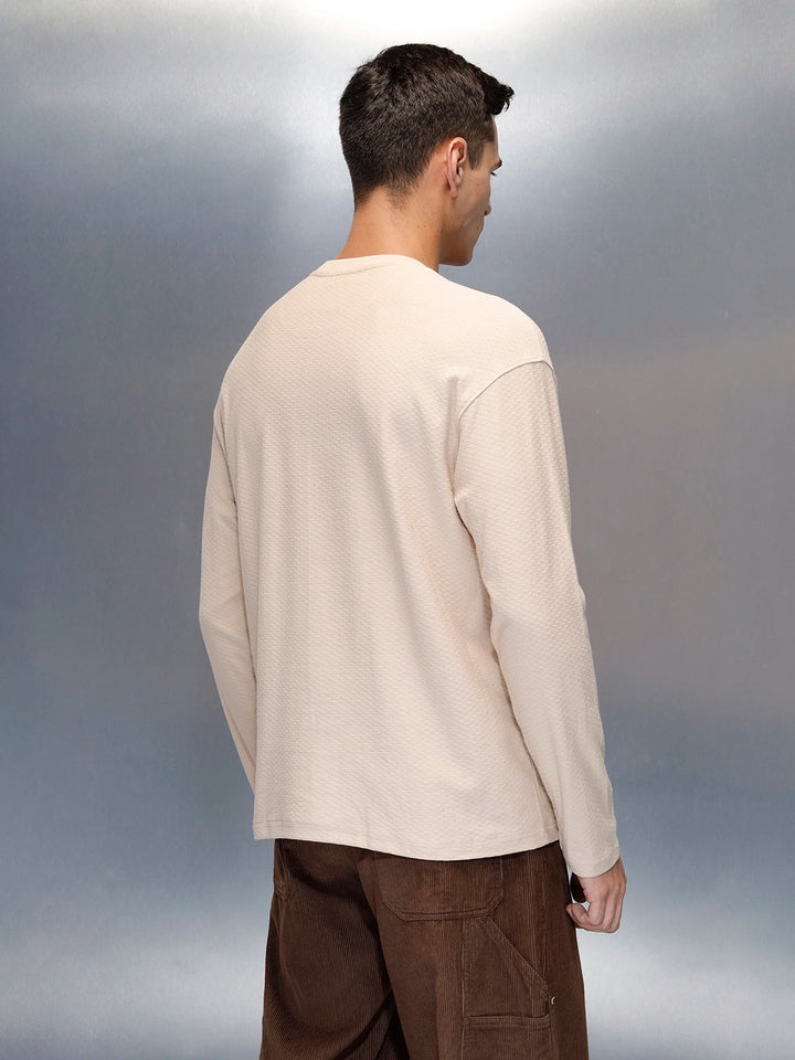 Textured Men's Casual Oversized Fit T-Shirt | Beige