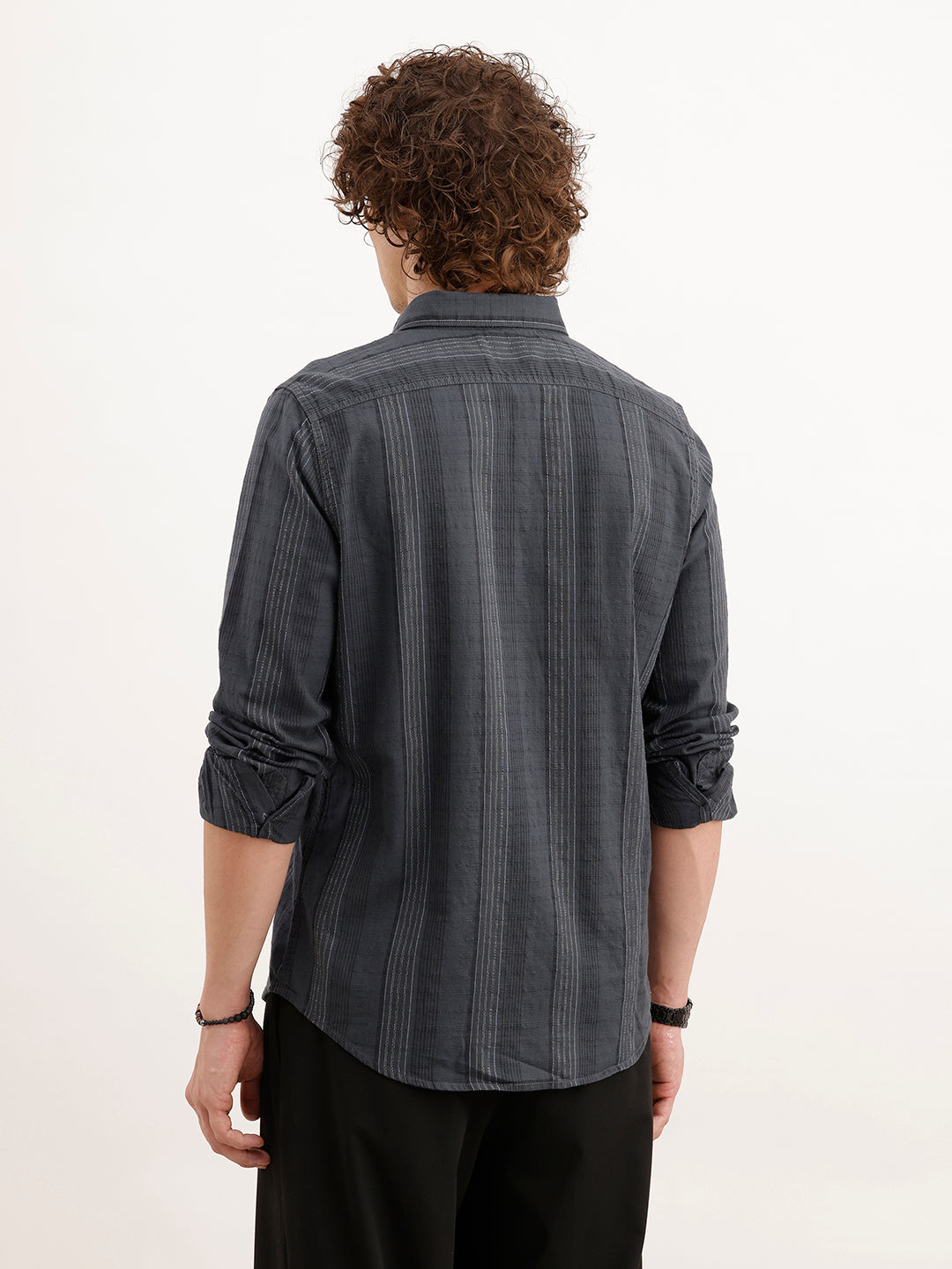 Slim Fit Striped Shirt  | Dark Grey