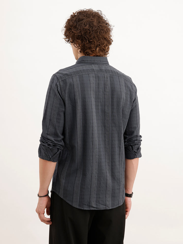 Slim Fit Striped Shirt  | Dark Grey