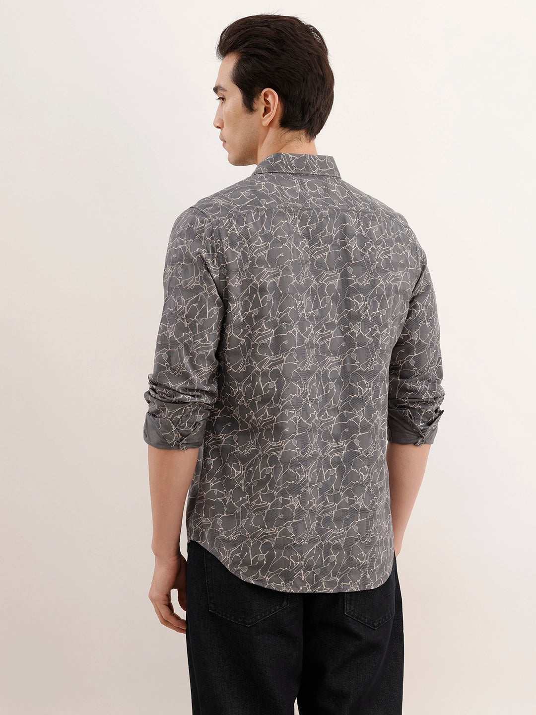Textured Regular Fit AOP Shirt | Grey