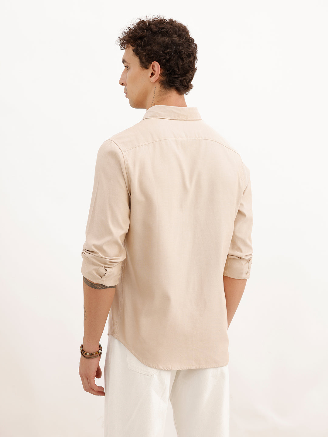 Solid Regular Fit Full Sleeve Shirt | Beige