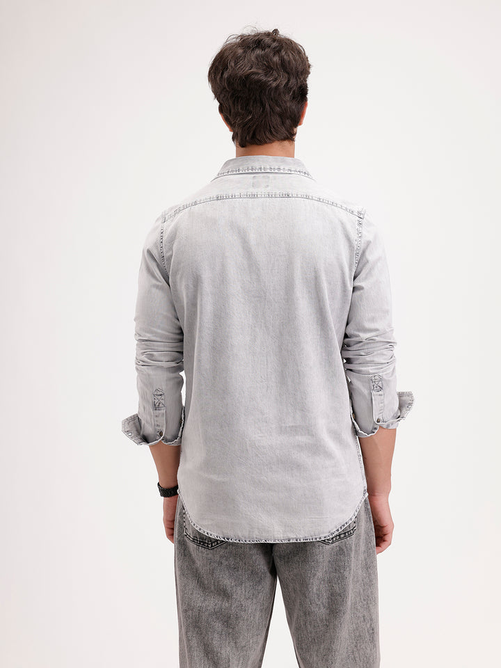 Slim Fit Faded Denim Shirt  | Grey