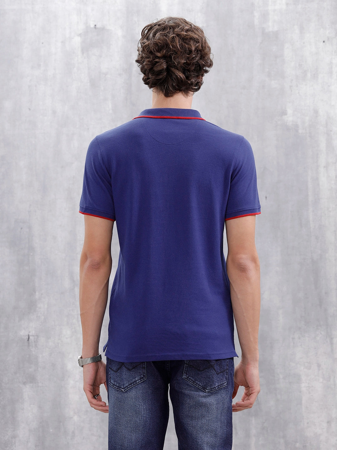 Polo T-Shirt With Contrast Trim Details | Navy Blue