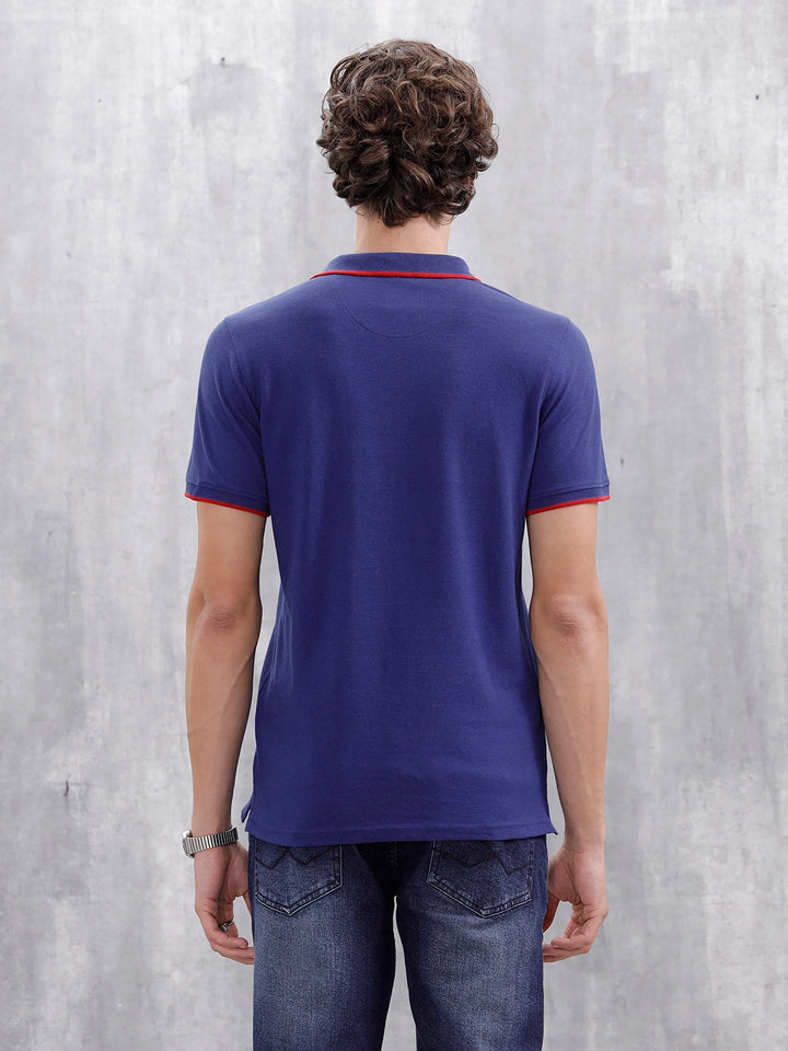 Polo T-Shirt With Contrast Trim Details | Navy Blue