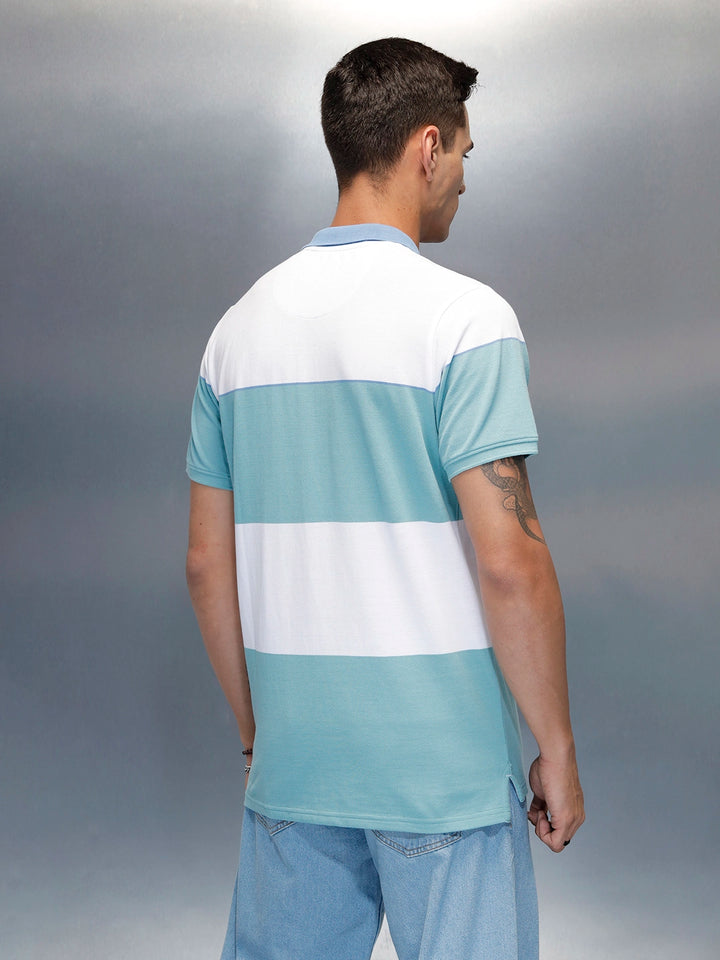 Men's Casual Slim Fit Striped Patten Polo T-Shirt | Teal