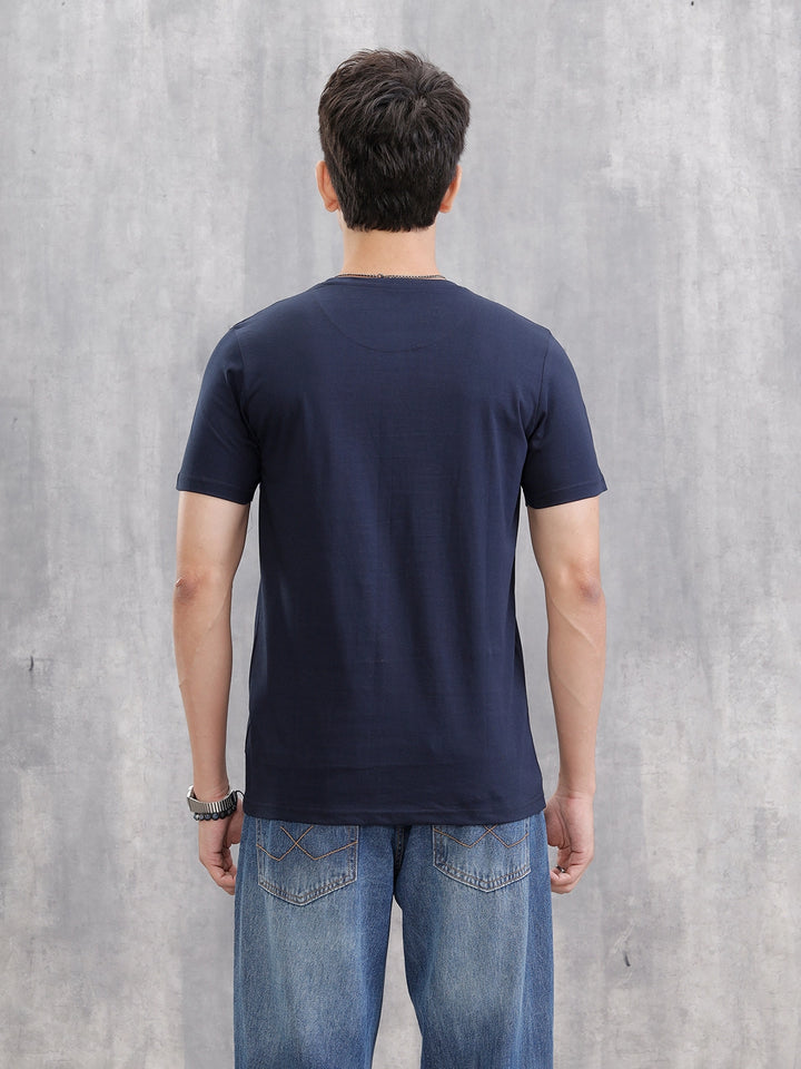 Regular Fit Solid T-shirt With Logo Print | Blue