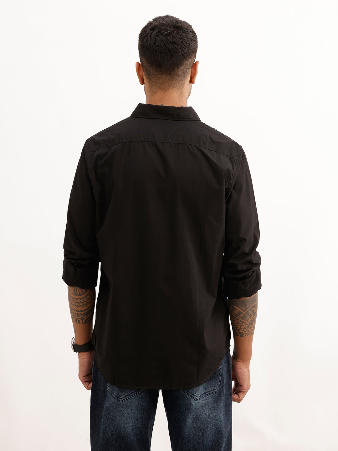 Solid Regular Fit Full Sleeve Shirt | Black
