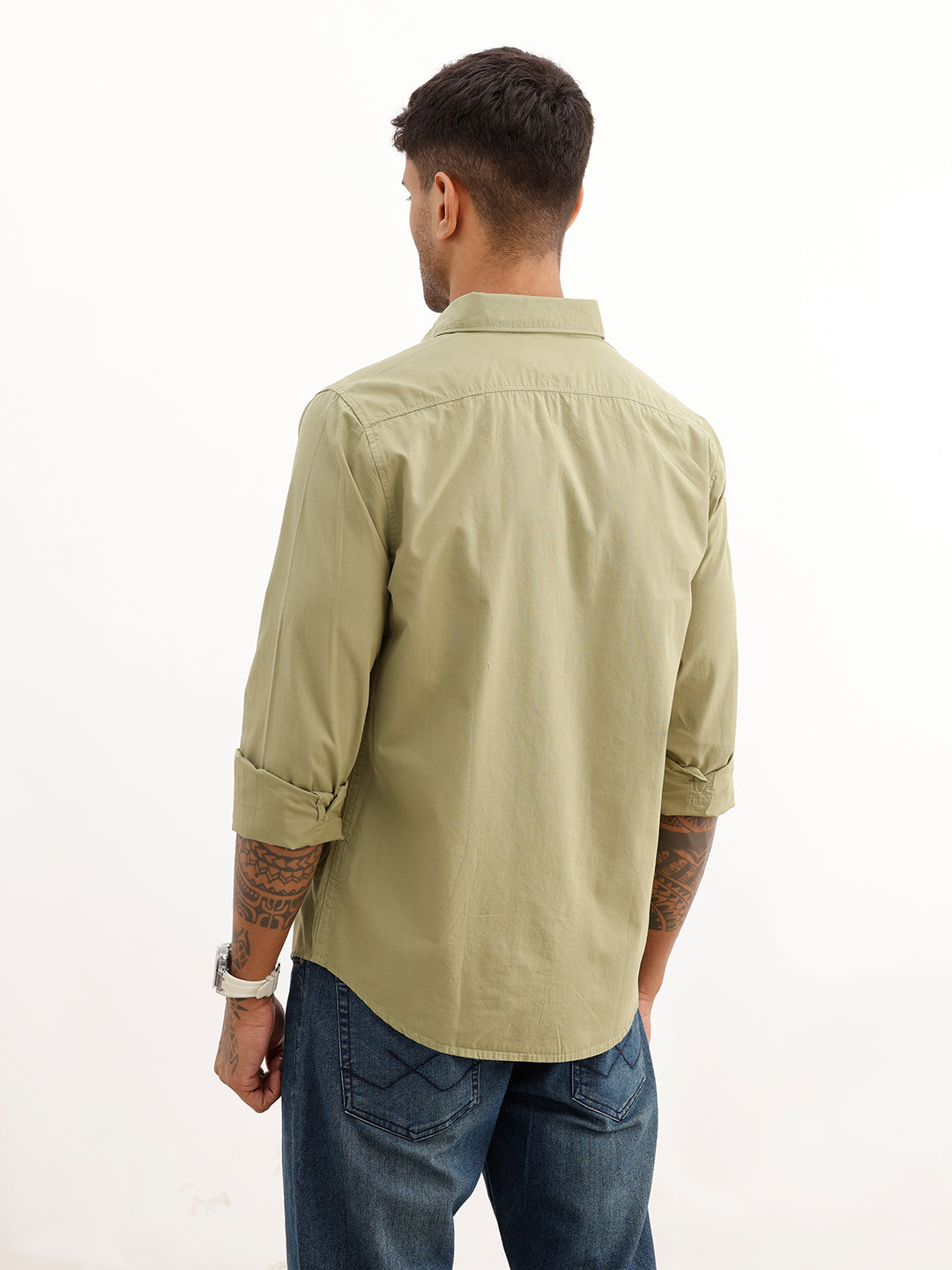 Solid Regular Fit Full Sleeve Shirt | Green