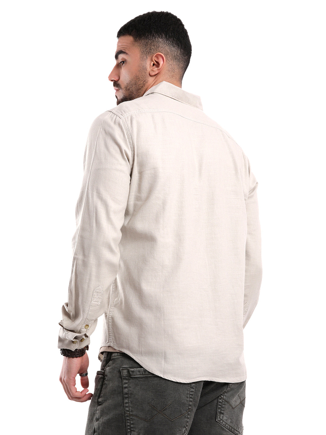 Solid Off White Slim Fit Casual Shirt