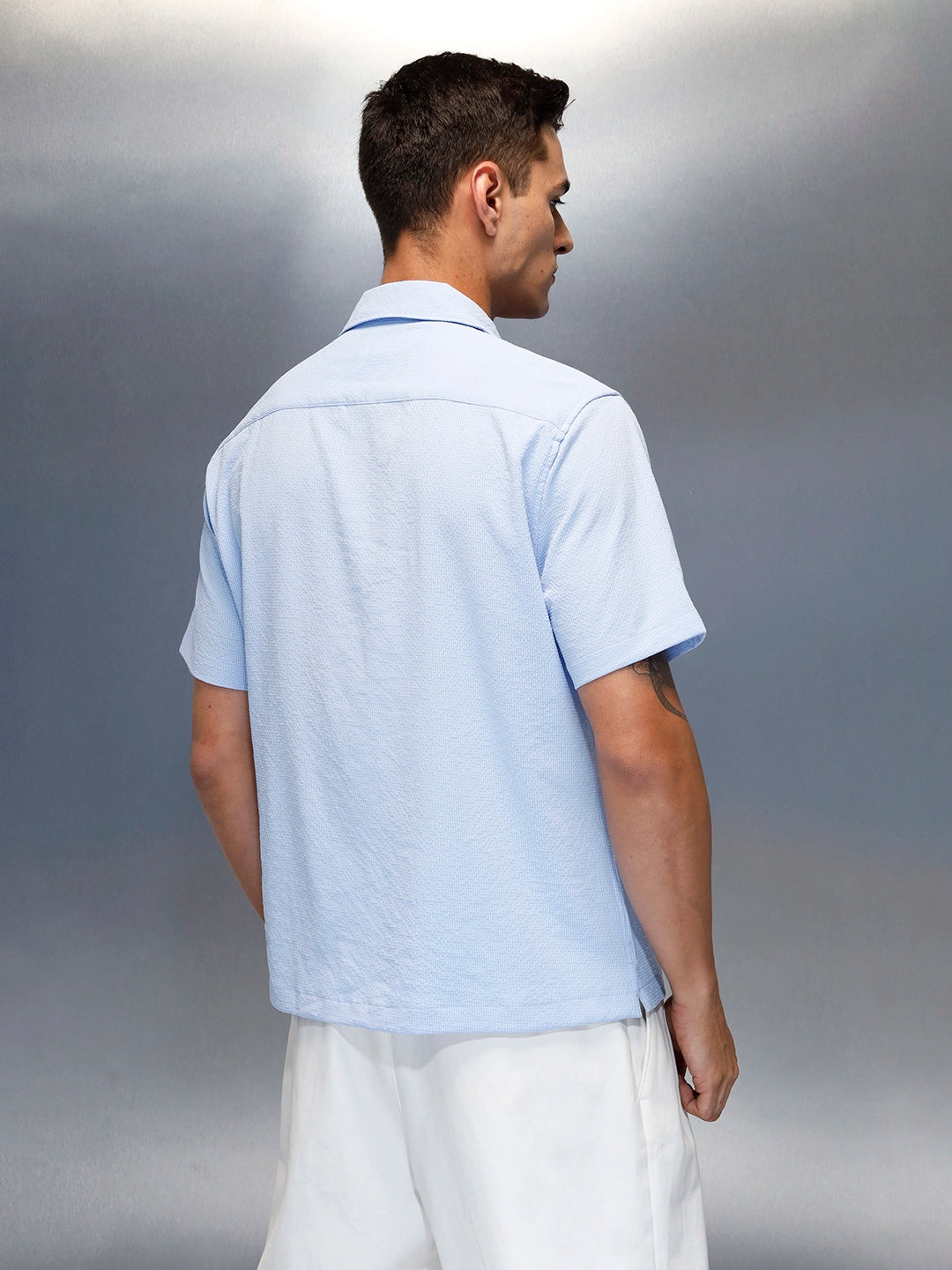 Textured Men's Casual Resort Collar Shirt | Blue