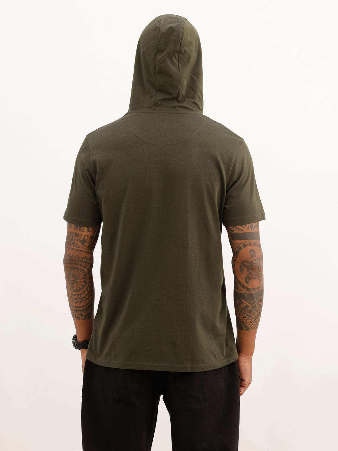 Slim Fit Half Sleeve Hooded T-Shirt | Dark Green