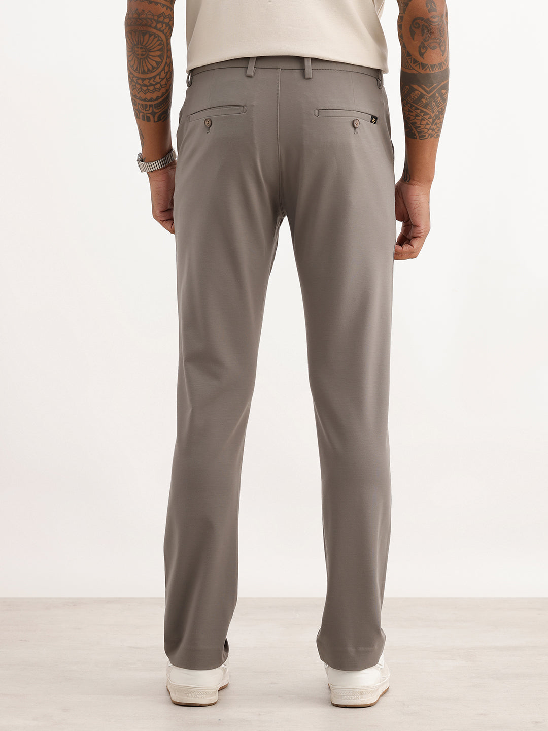 Solid Slim Fit Cotton Blend Trouser | Olive