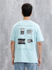 Back Printed Patchwork T-Shirt | Light Blue