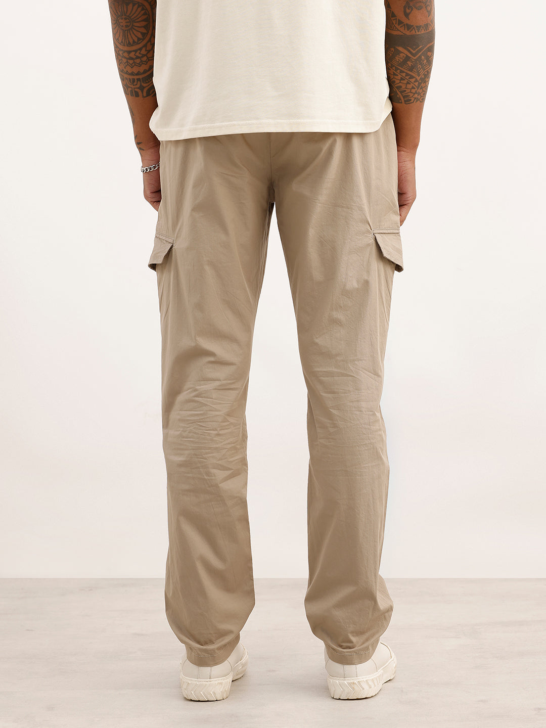 Solid Straight Fit Cargo Trouser | Khaki