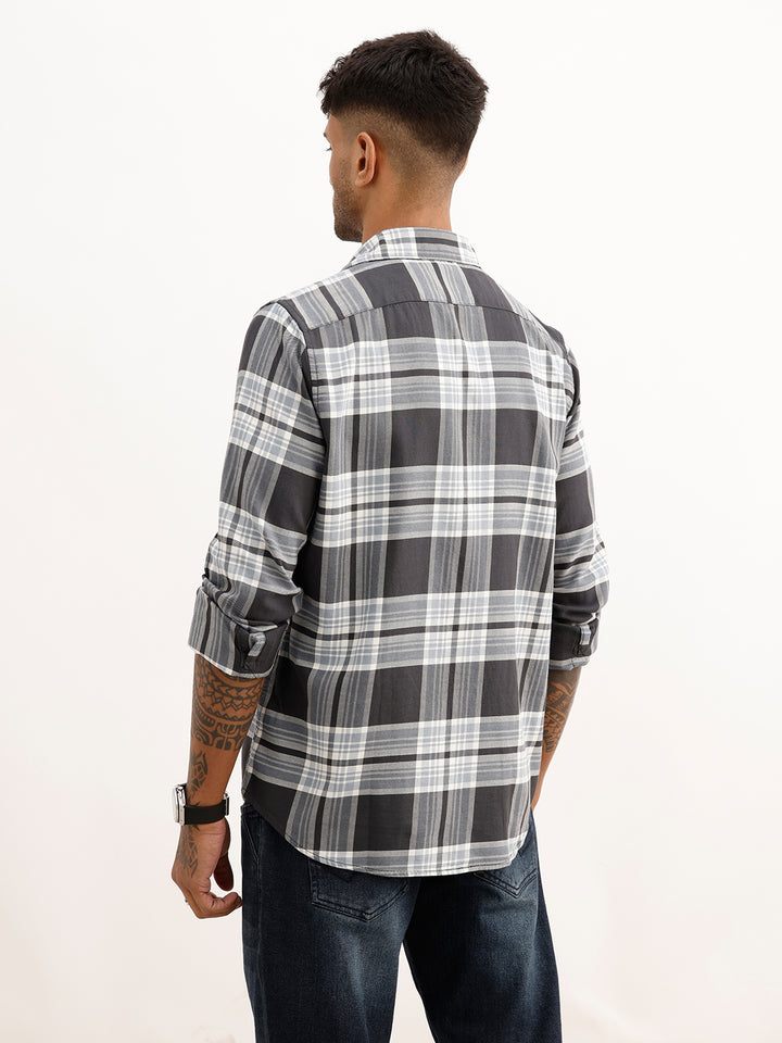 Slim Fit Checkered Shirt | Grey