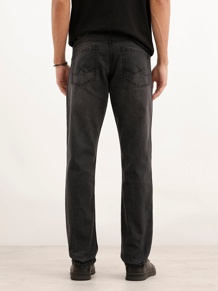 Faded Straight Fit Denim Jeans | Black