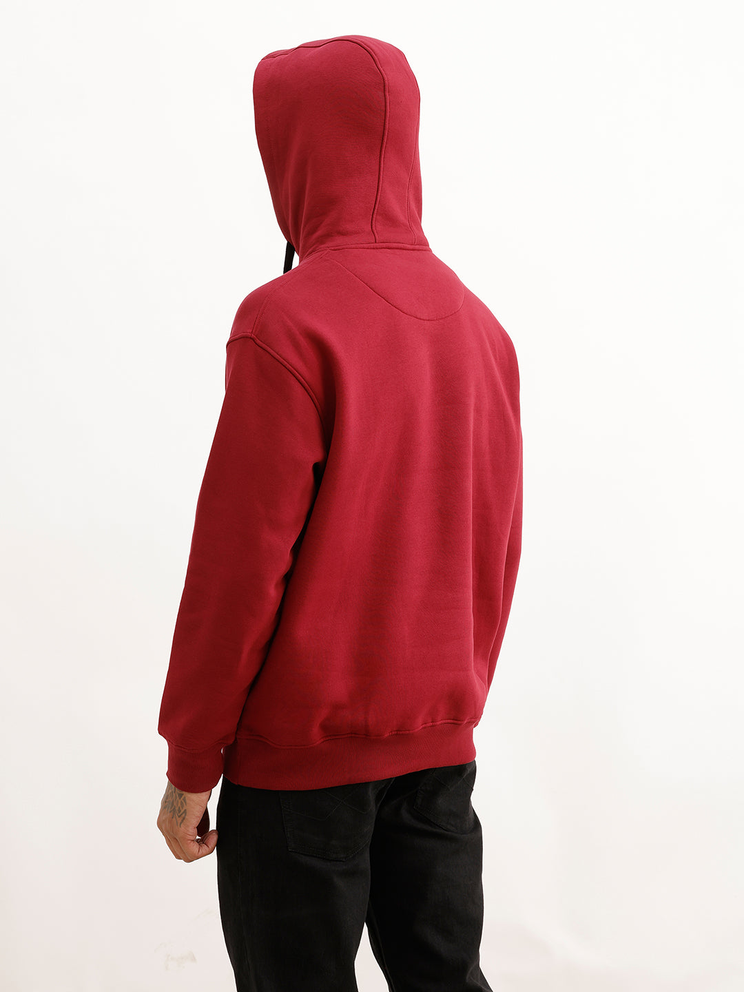 Oversized Placement Printed Hoodie | Maroon