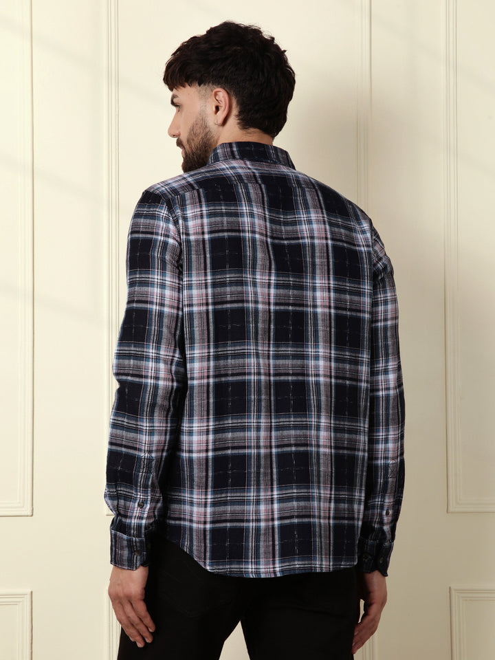 Cotton Checks Slim Fit Shirt | Black
