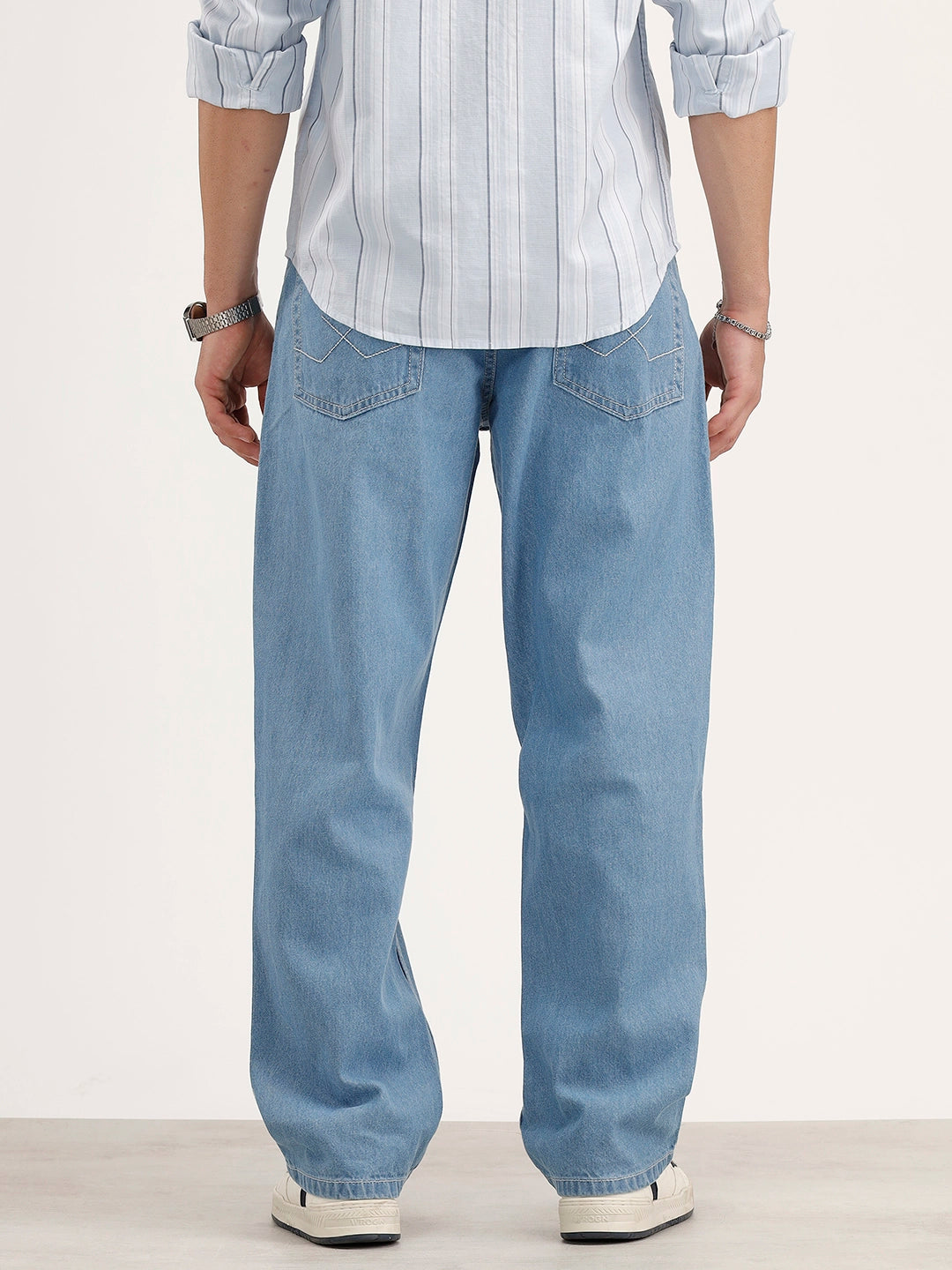 Solid Loose Fit Denim Jeans | Light Blue