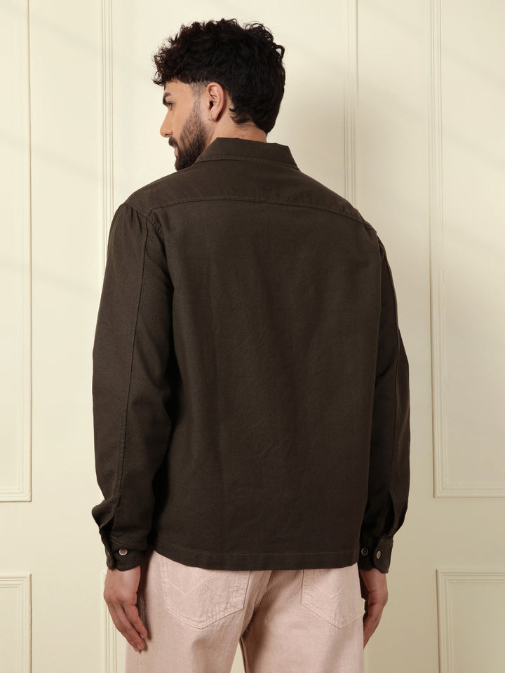 Solid Regular Fit Shacket | Olive