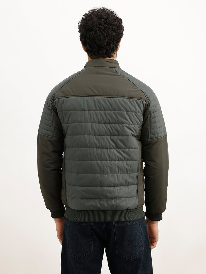 Solid Regular Fit Puffer Jacket | Olive