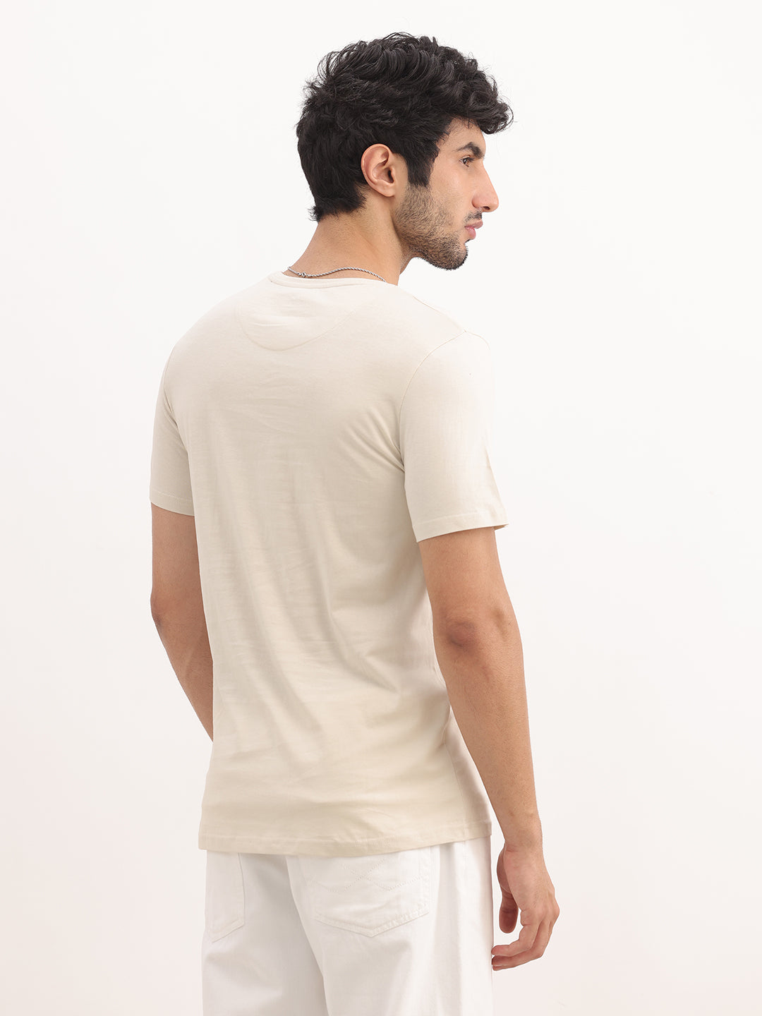 Classic Slim Fit Placement Printed T-Shirt | Beige
