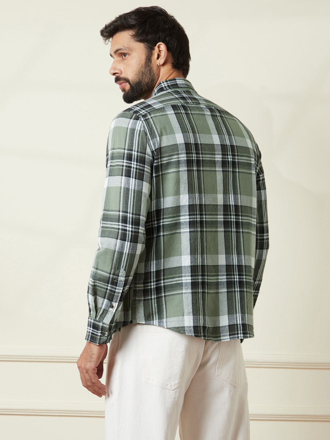 Checked Slim Fit Shirt in Light Olive