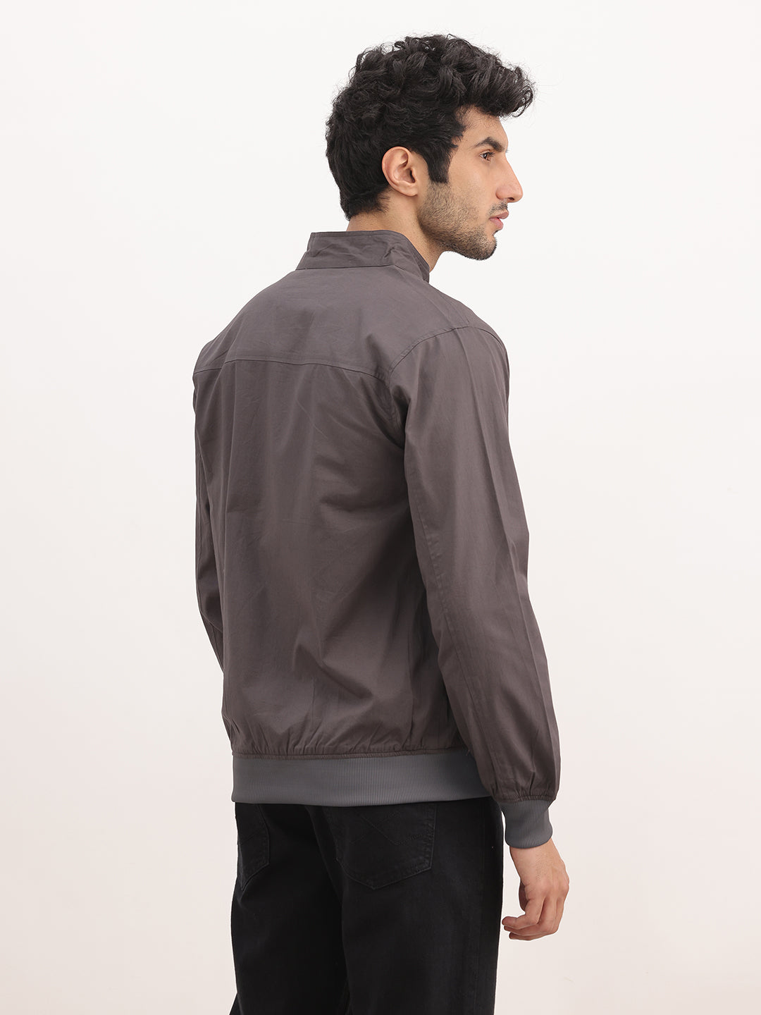 Solid Regular Fit Zipper Jacket | Grey