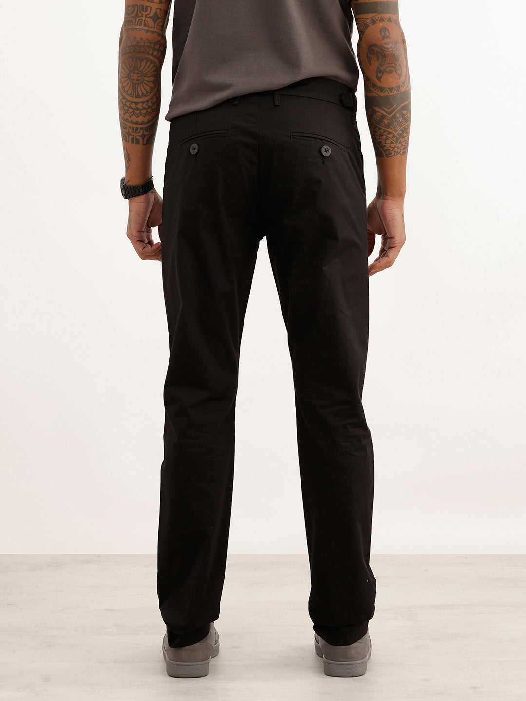 Solid Slim Fit Pleated Trouser | Black