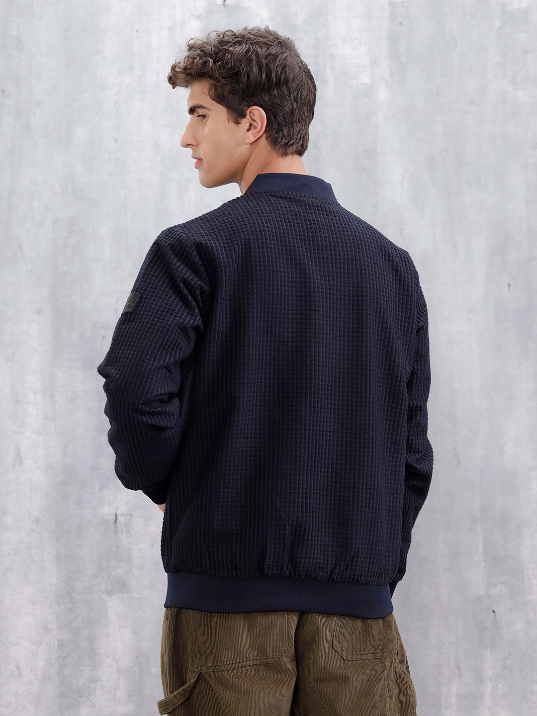 Men’s Textured Casual Bomber Jacket | Black