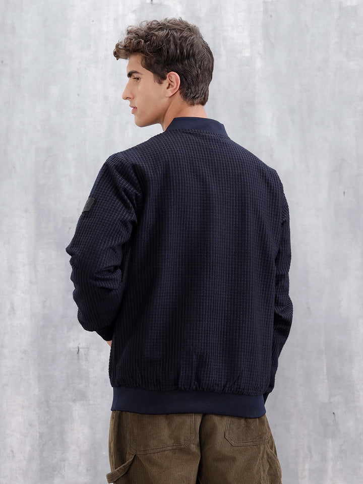 Men’s Textured Casual Bomber Jacket | Black