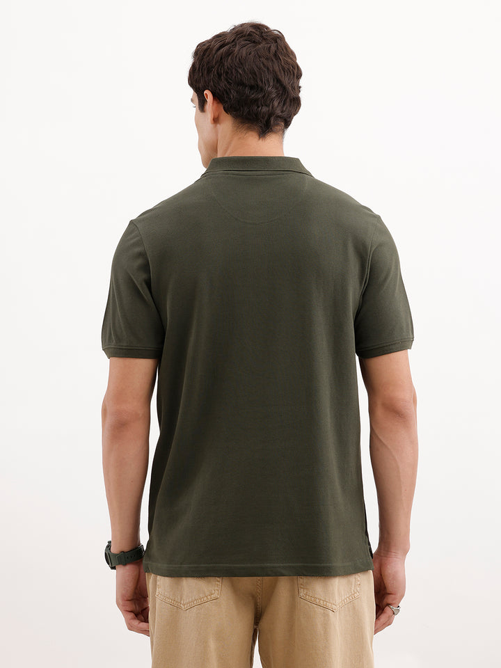 Slim Fit Placement Printed Polo T-Shirt  | Olive