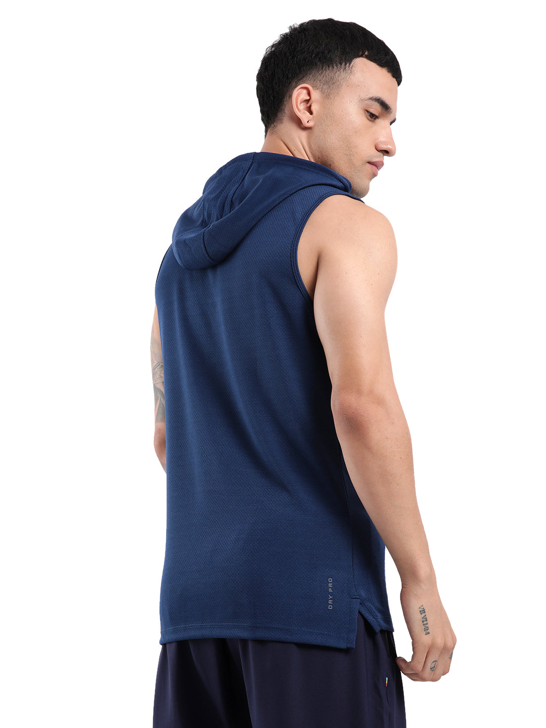 Blue Sleeveless Hooded T-Shirt