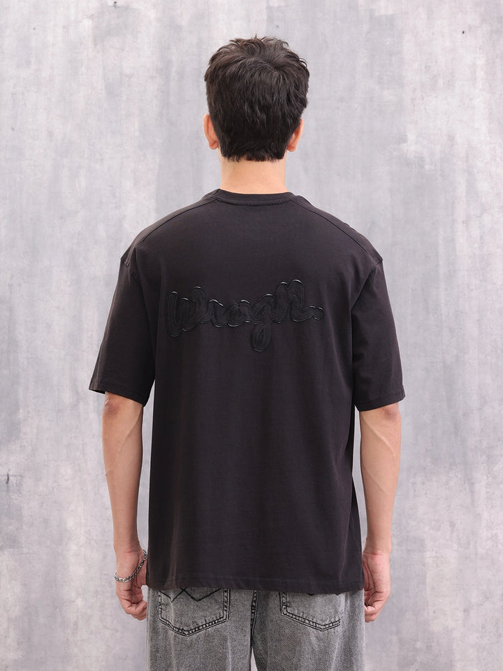 Casual Oversized Fit T-shirt With Tonal Embroidery At Back | Black