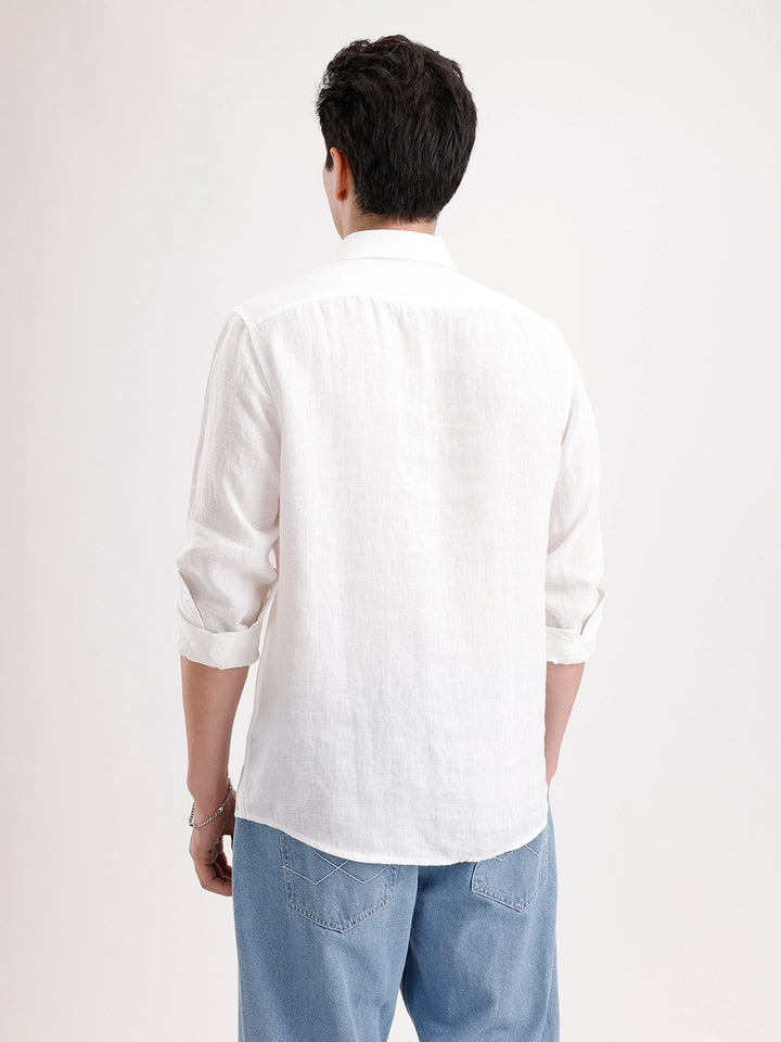 Solid Slim Fit Linen Blend Shirt  | White