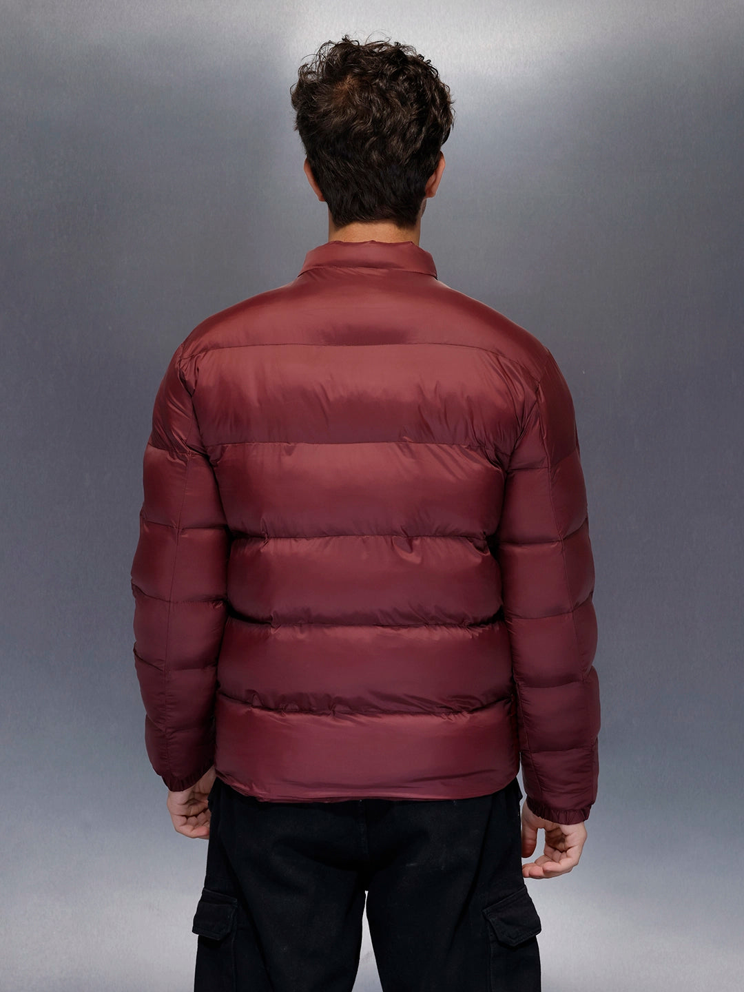 Gloss Finish Quilted Puffer Jacket | Maroon