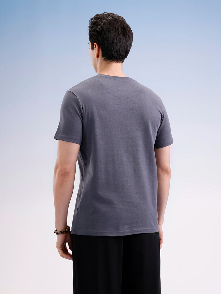 Slim Fit Placement Printed T-Shirt  | Dark Grey