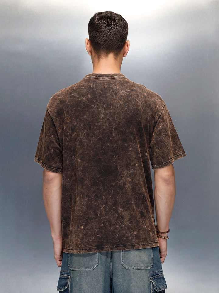 Acid Washed Oversized Fit Worgn Printed T-Shirt | Black