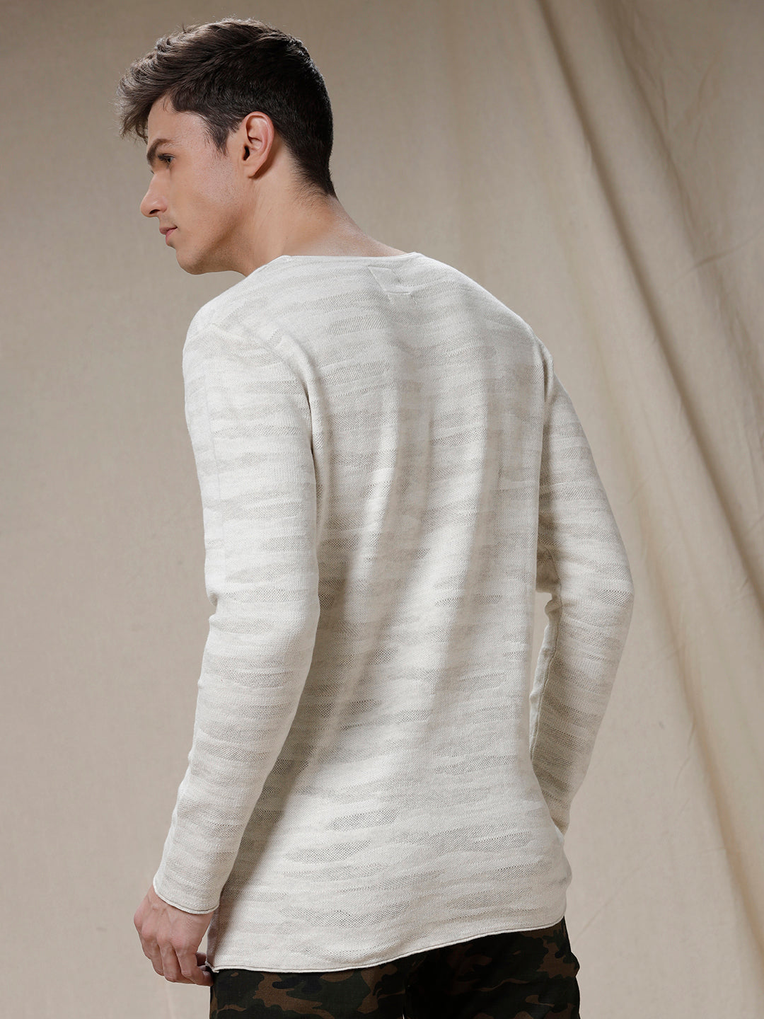 Knitted Jacquard White T-Shirt