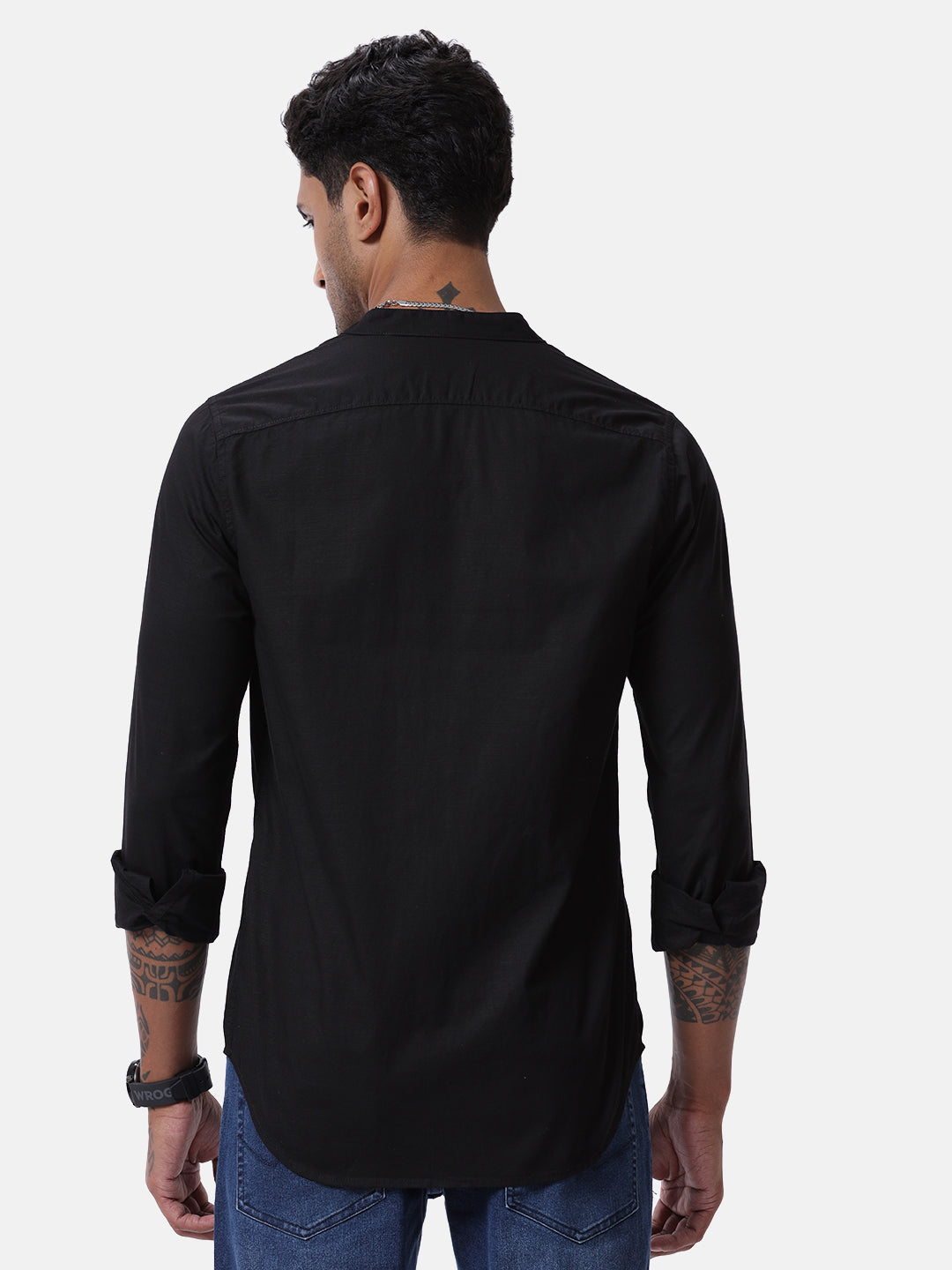 Classic Black Mandarin Collar Shirt