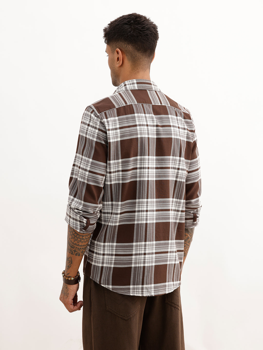 Classic Regular Fit Checkered Shirt | Brown