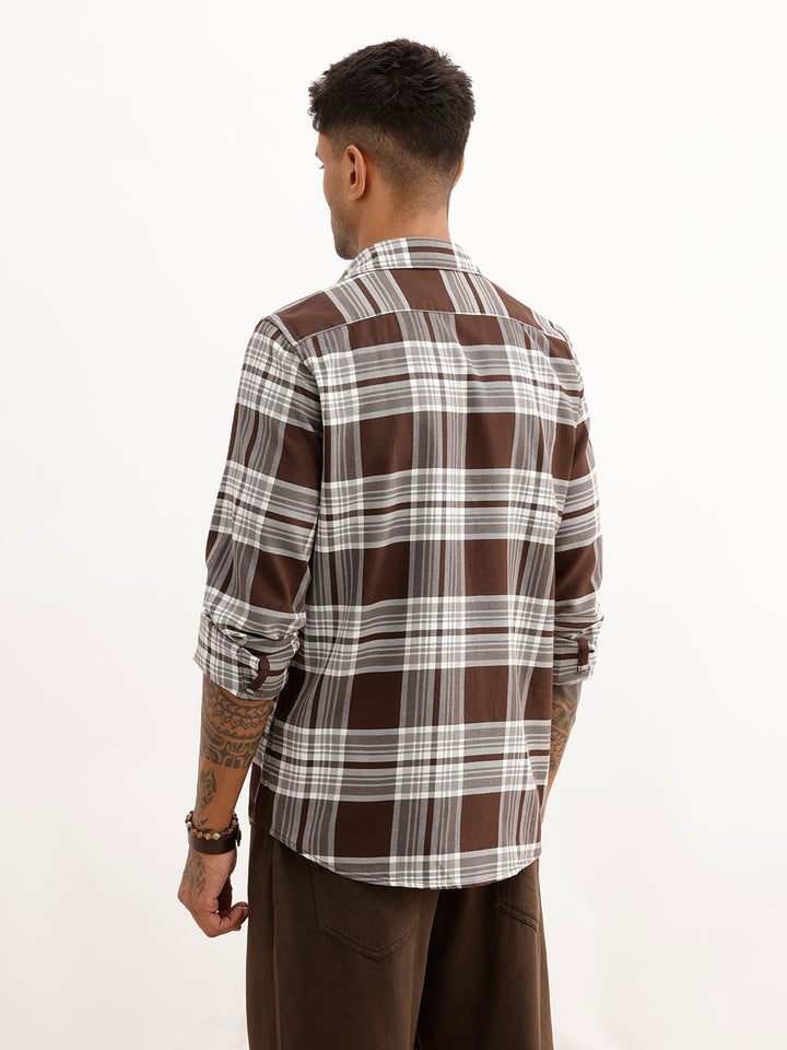 Classic Slim Fit Checkered Shirt | Brown