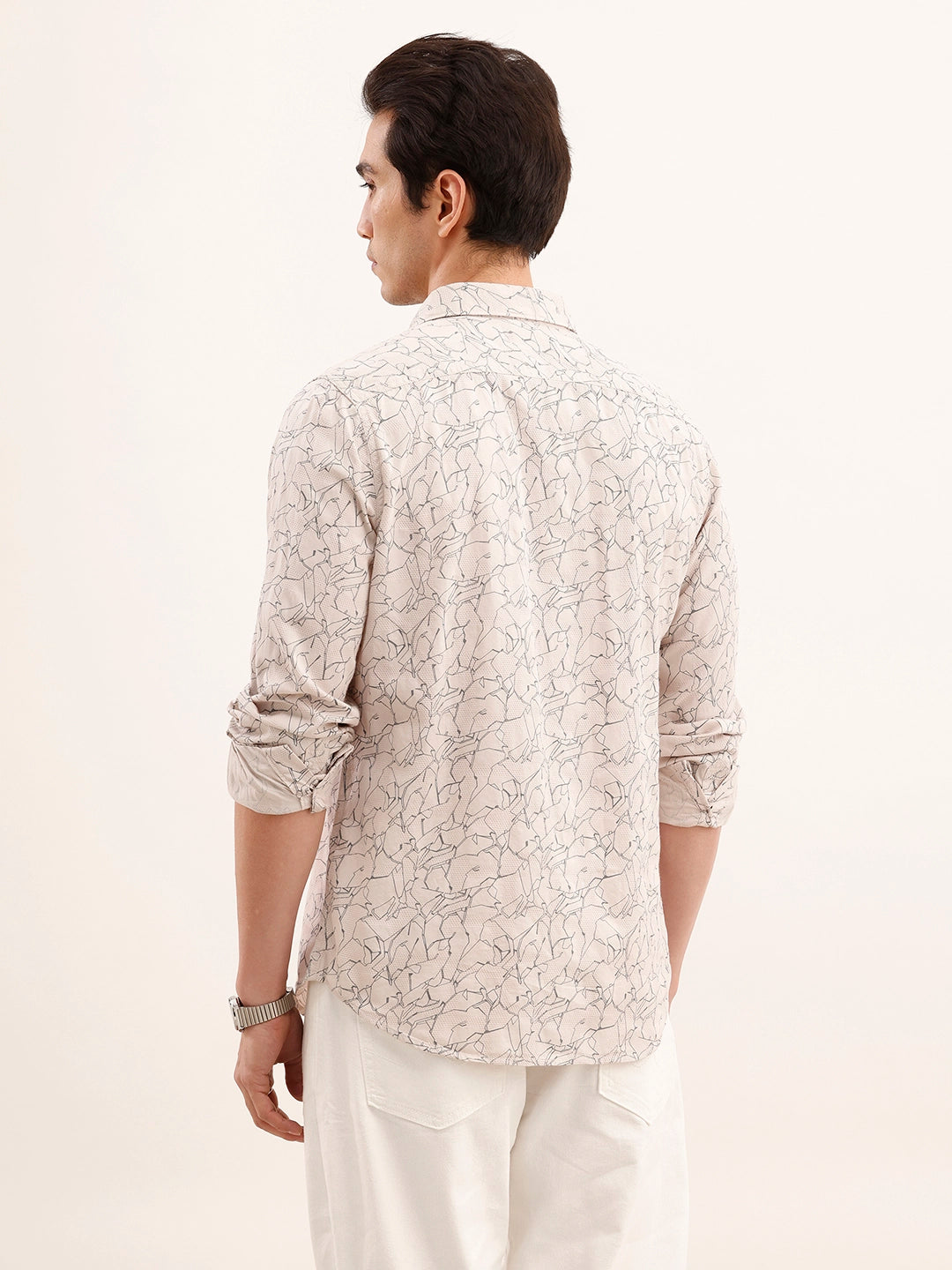 Textured Regular Fit AOP Shirt | Beige