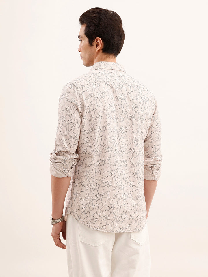Textured Regular Fit AOP Shirt | Beige