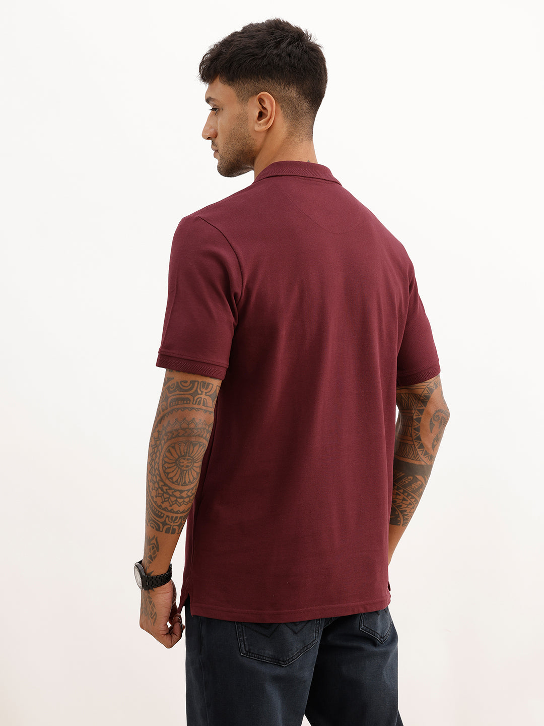 Solid Slim Fit Polo T-Shirt | Wine