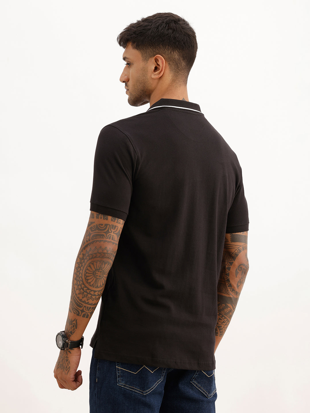 Solid Tipping Collar Polo T-Shirt | Black | WWTS230F