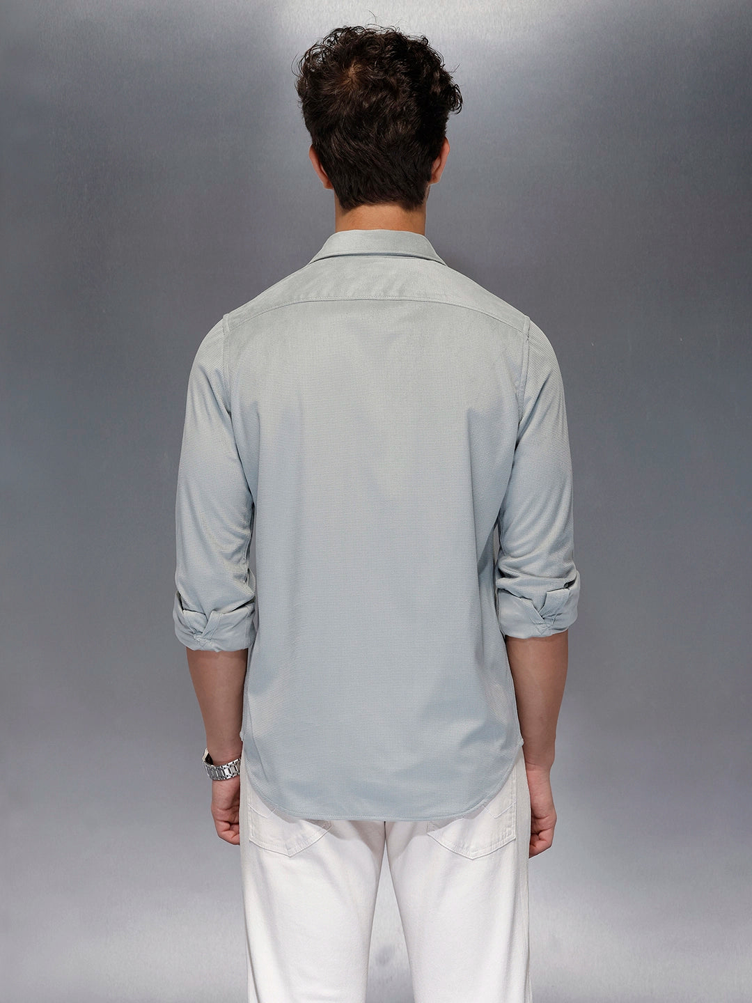 Minimal Textured Botton Down Shirt | Grey